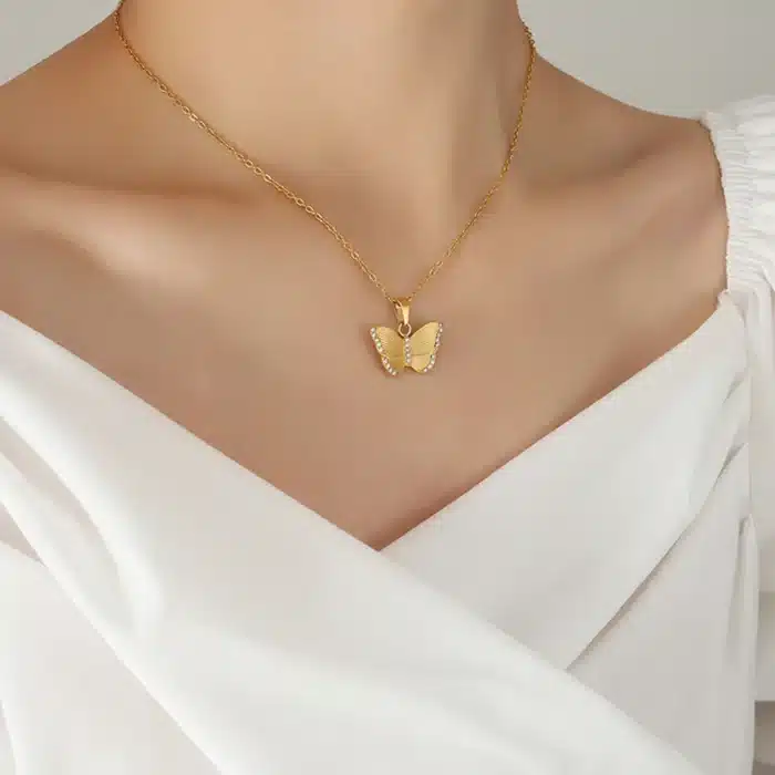 collier papillon plaqué or 2