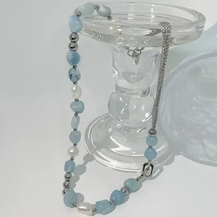 collier perles bleues 2