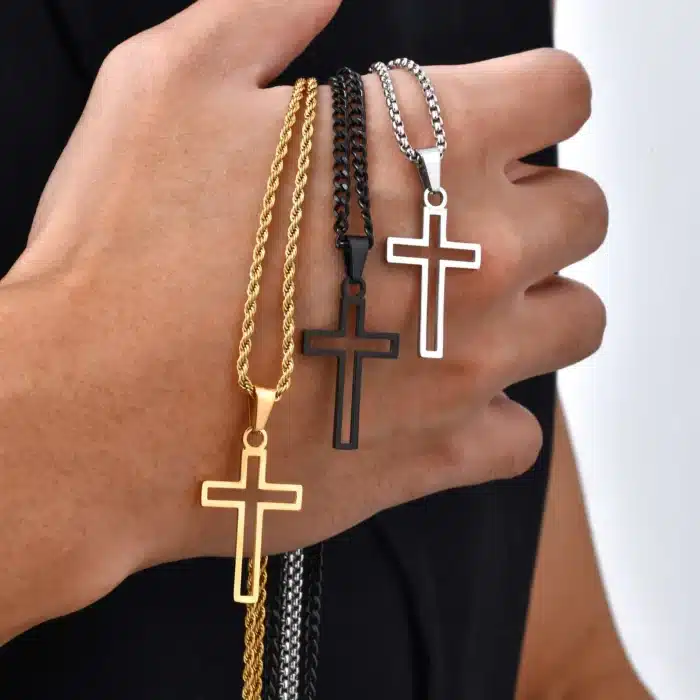 collier croix acier inoxydable 4