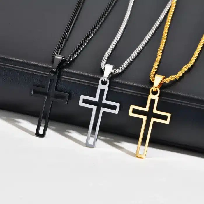 collier croix acier inoxydable 5
