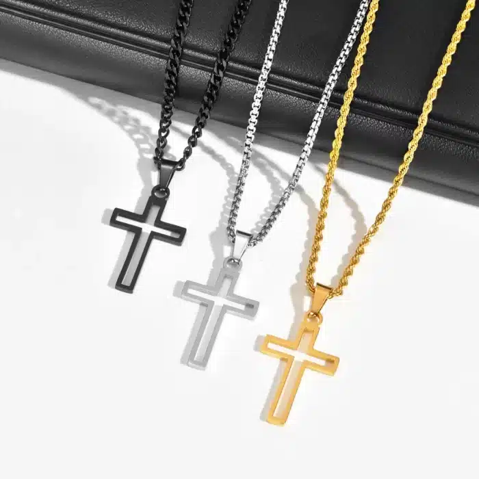 collier croix acier inoxydable 1