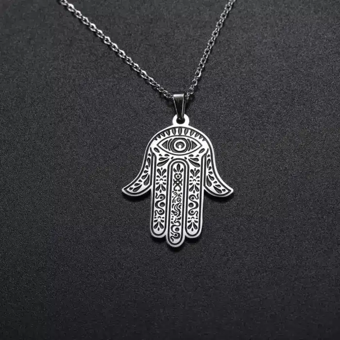 Skyrim-Collier pendentif main de Fatima pour femme, Hamesh, Hamsa, mauvais œil, tour de cou en acier inoxydable, colliers de la JOprésidence, amulette, bijoux porte-bonheur 4